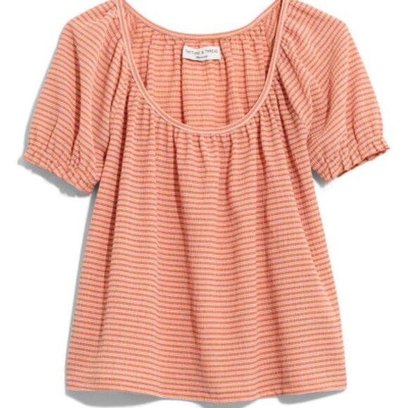 Madewell Texture & Thread Peasant Top, Antique Coral Ellis Stripe, Size S - Picture 1 of 6